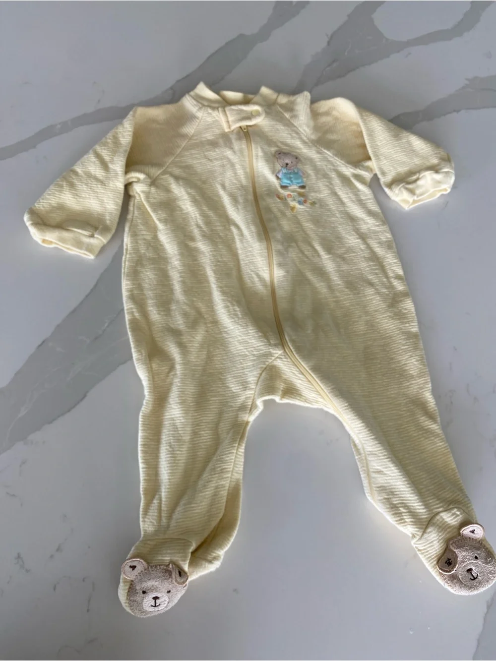 Vtg Carter’s ribbed Footed Zip Coverall One-Piece Bear Embroidered sleeper 3-6M